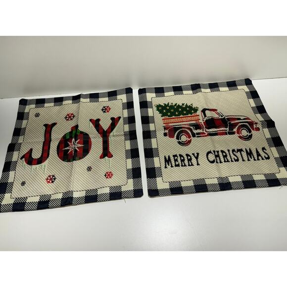 Christmas Throw Pillow Zippered Covers Lot of Two Buffalo Check Farmhouse New - Picture 1 of 6